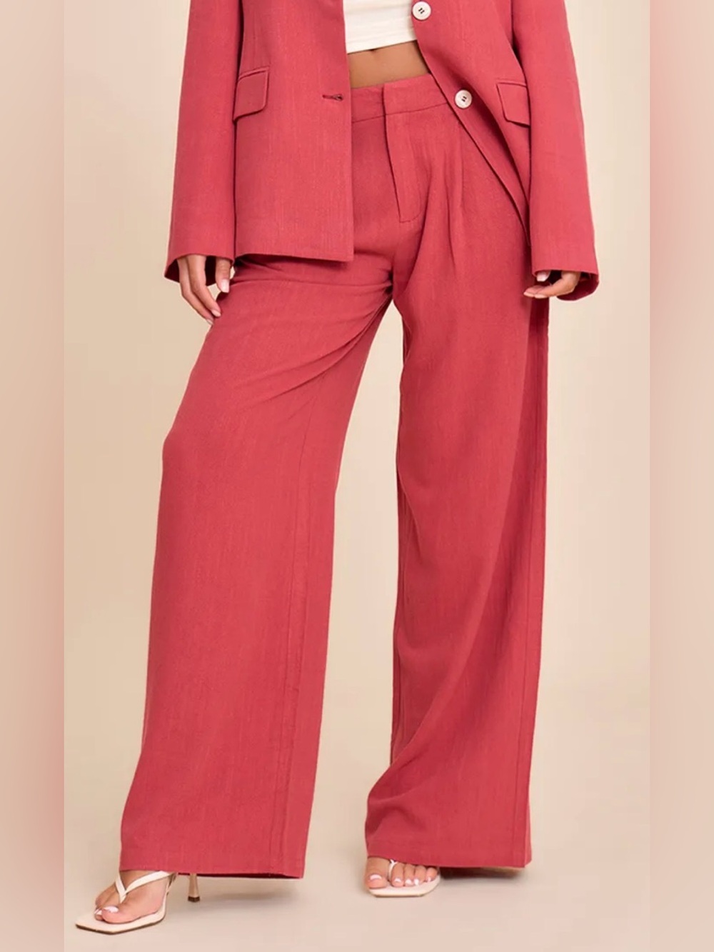 NWT PrettyLittleThing RED Rose Linen Wide Leg Trousers US SIZE 2
